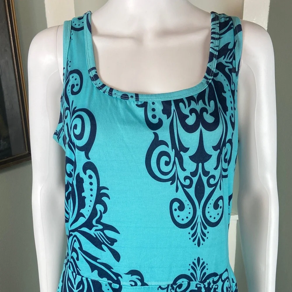 Fensace Blue Filigree Damask Skater Dress Tank Midi Sundress XL XLarge - Picture 6 of 12